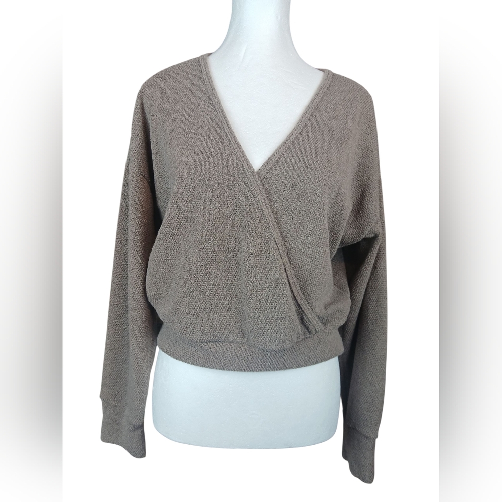 Lush Women's V-Neck Wrap Sweater - Brown Large GUC